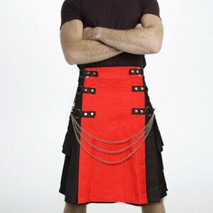 Black Utility Kilt with Red Apron & Chains